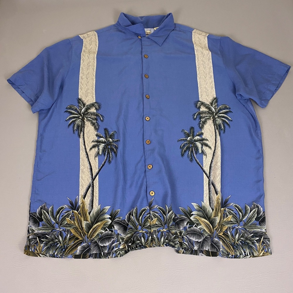 Hollis River Hawaiian Shirt Men's 3XLT Blue Rayon Palm Tree Tropical Button Up